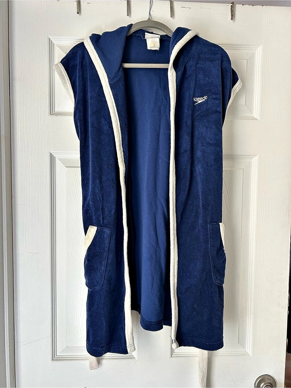 Vintage SPEEDO WOMENS Swim Robe Blue & White. Hooded and trim lined in White XL